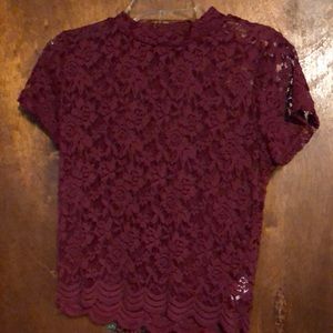 Ambiance sz small maroon see through lace top